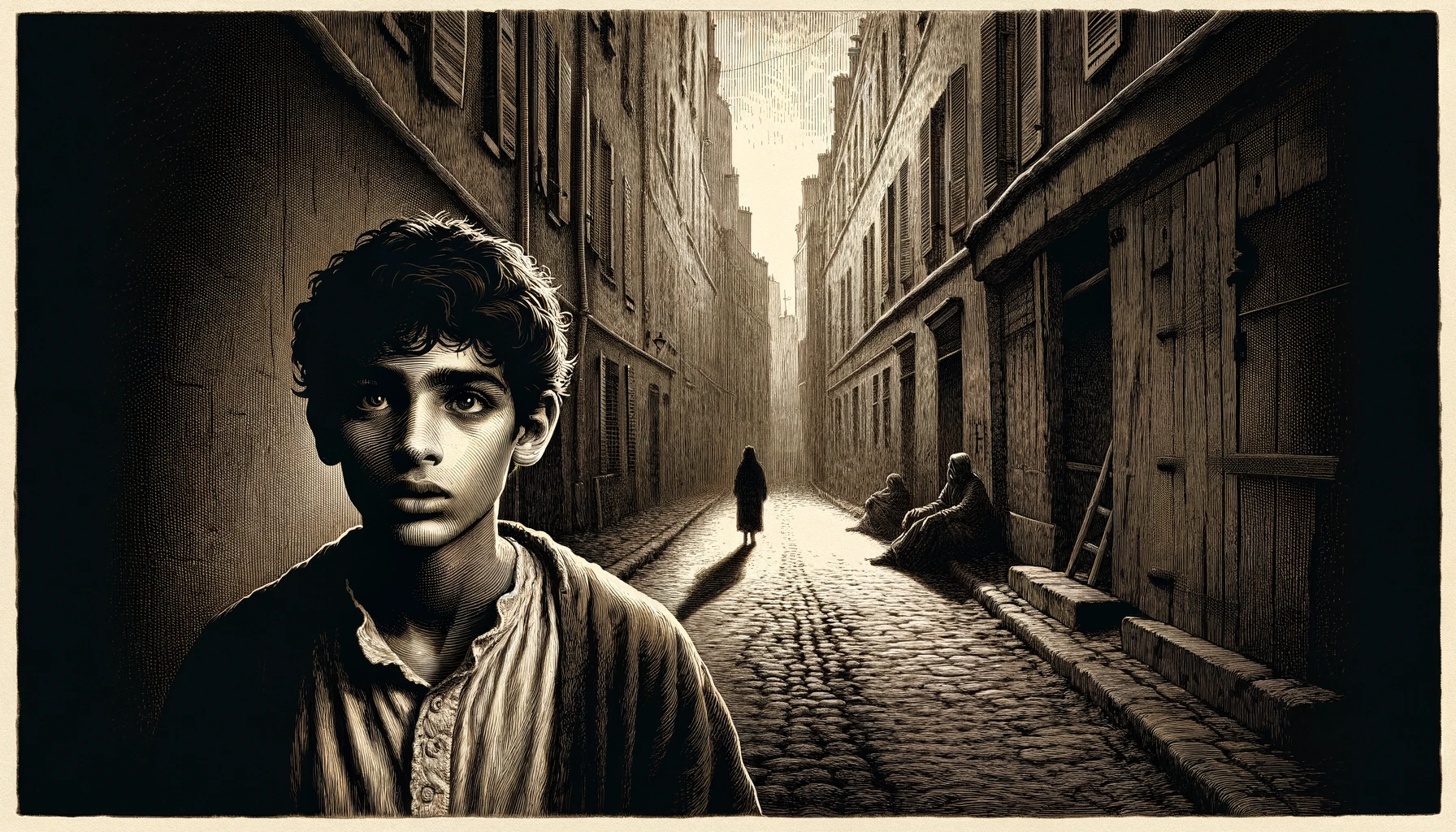 L'image capture l'ambiance sombre et la solitude du jeune dans les ruelles de Barbès.