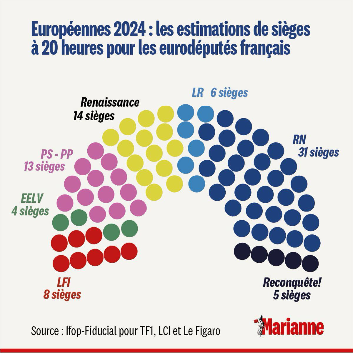 Voici la composition du parlement européen avec les 81 sièges français.
