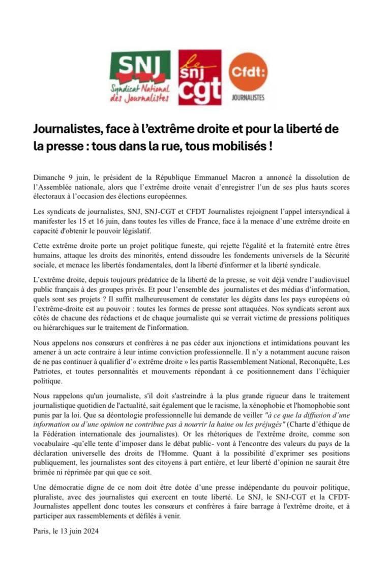 Appel à la grève : CGT et SNJ en lutte contre l&rsquo;extrême droite