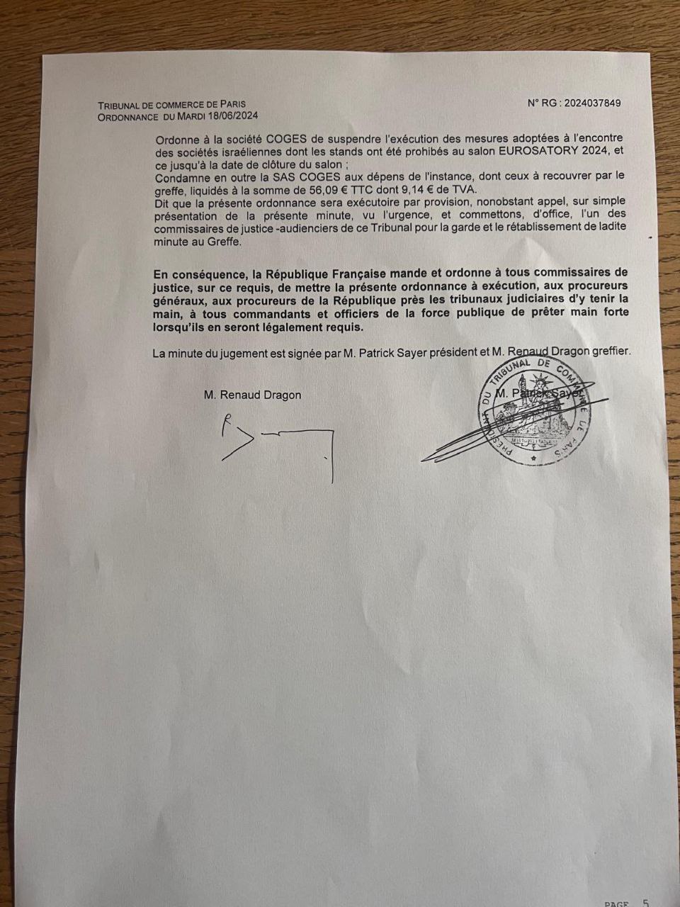 Le tribunal de Commerce a autorisé en référé la participation des entreprises israéliennes.
