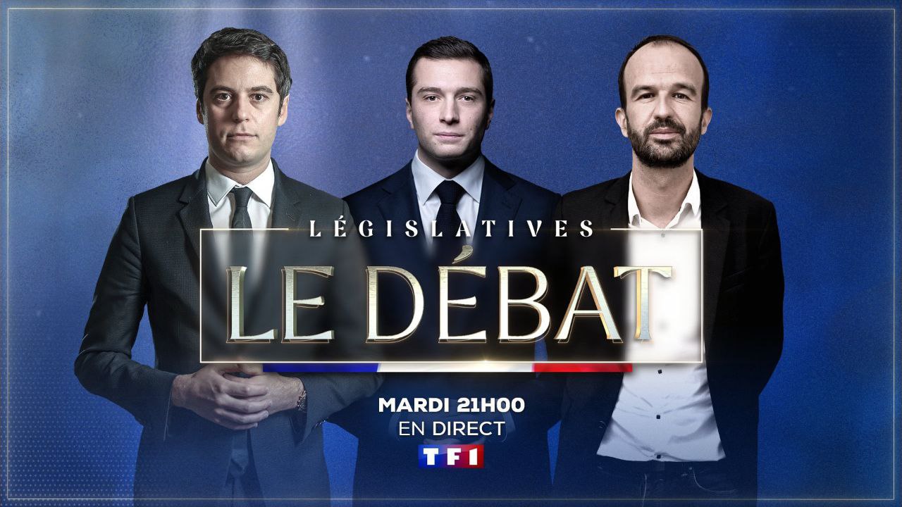 Un débat aura lieu entre Manuel Bompard, Gabriel Attal et Jordan Bardella, le 25 juin à 21h sur TF1