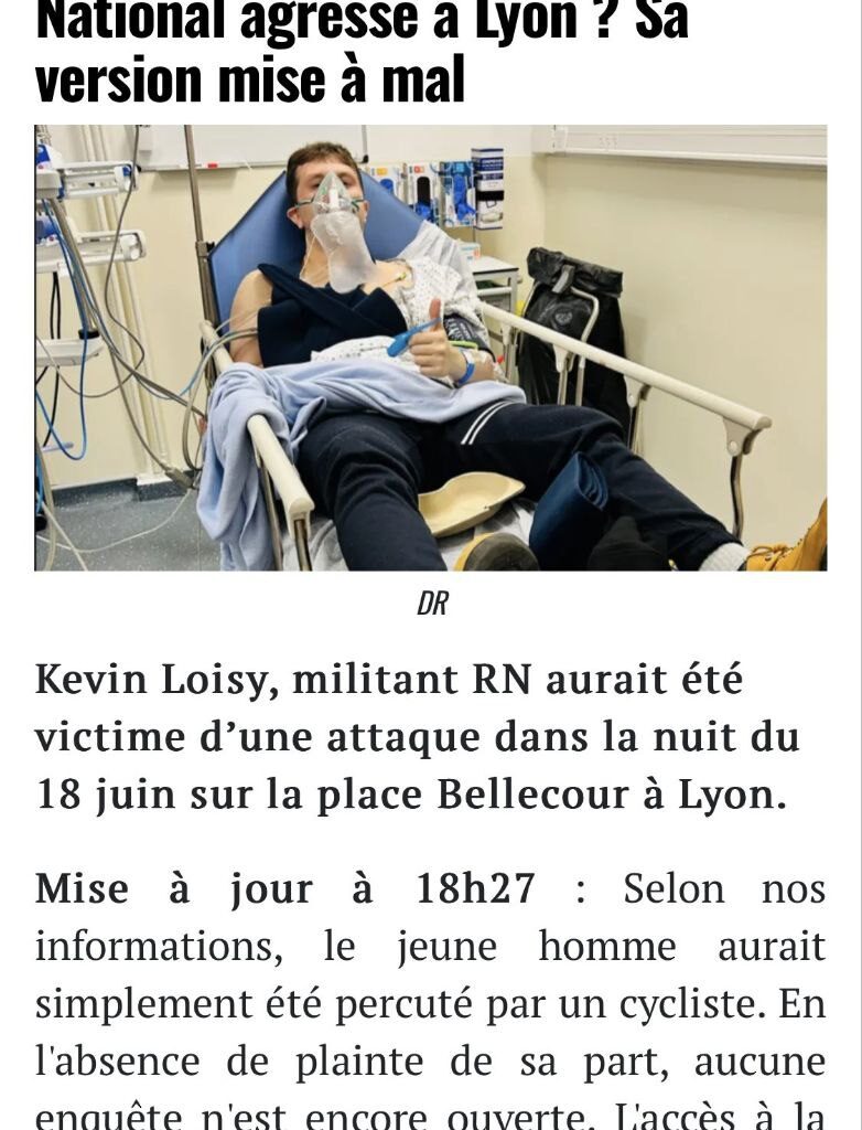 Une violente attaque de farine par des Antifa provoque un « mini AVC ». Un autre militants du RN prétend être renversé par une voiture d&rsquo;antifa… Mais serait juste eu percuté par un Vélo…. Violente attaque de désinformation du RN