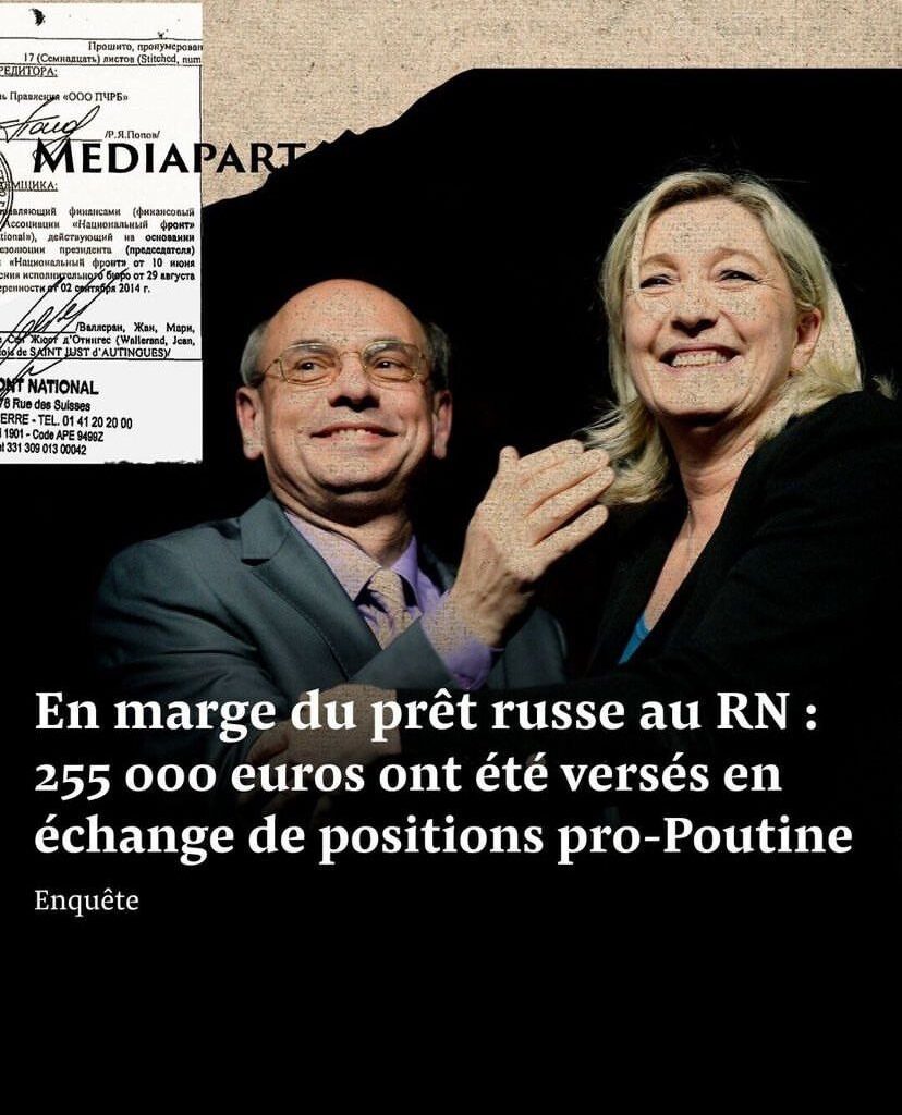 En marge du prêt russe au RN : 255 000 euros ont été versés en échange de positions pro-Poutine