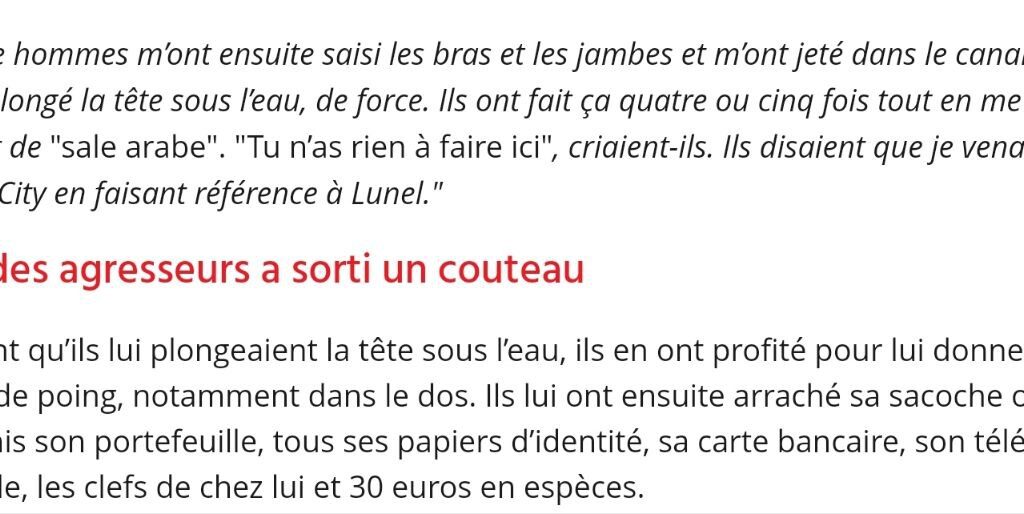 4 hommes ont roué de coups un étudiant de 19 ans et l&rsquo;ont jeté dans le canal de Mudaison.