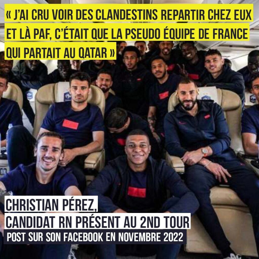 Un candidat RN présent au 2e tour a qualifié les Bleus de l&rsquo;équipe de France de football de  » clandestins « 