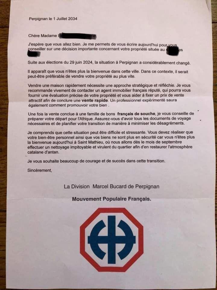 Perpignan, une Française d&rsquo;origine congolaise porte plainte après avoir reçu un courrier l&rsquo;appelant à quitter la France**