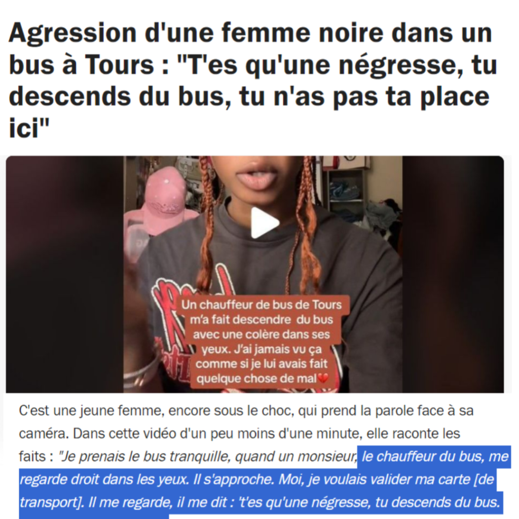 En France, en 2024, un chauffeur de bus a demandé à une jeune femme noire de sortir parce que noire.