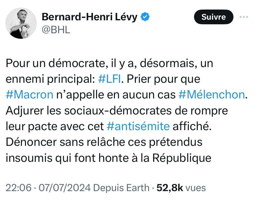 Après la défaite de Meyer Habib, le seum des nazillons en papier mâché, une nouvelle bonne nouvelle : BHL serre ses petits poings rouge de colère!