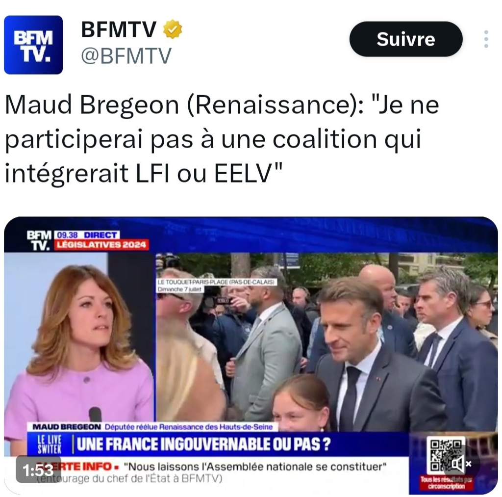 Notez bien qu&rsquo;en plus de LFI maintenant la diabolisation touche Les Verts. Première tentative pour essayer de former une majorité du PS à LR avec les macronistes au centre.