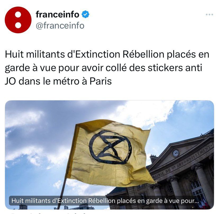 8 militants d&rsquo;Extinction Rébellion ont été placés en garde à vue pour avoir collé des stickers anti JO dans le métro à Paris