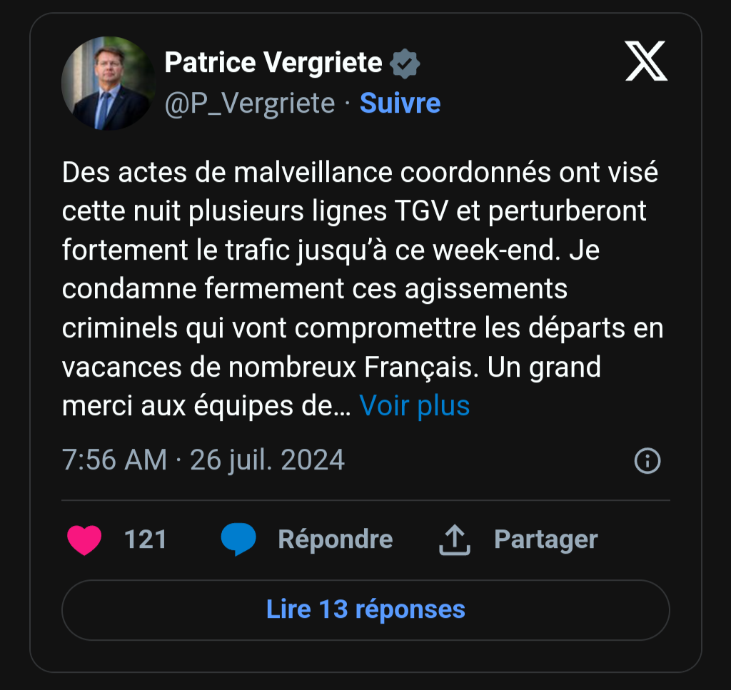 La SNCF se dit victime d' »une attaque massive pour paralyser le réseau » des TGV