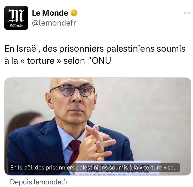 L’ONU confirme qu’en Israël des prisonniers palestiniens sont soumis à la torture.
