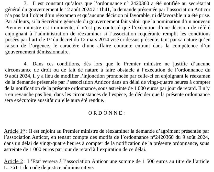 Matignon est condamné à une astreinte de 1 000 euros par jour tant qu&rsquo;il ne répond pas à la demande d&rsquo;agrément d&rsquo;Anticor.