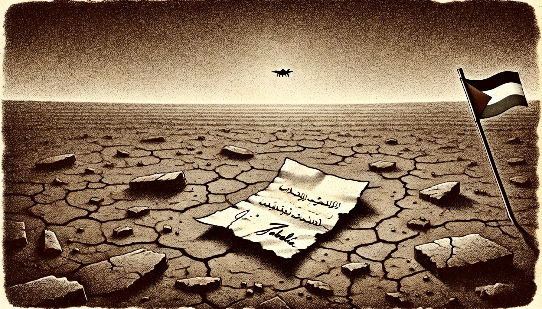 L'illustration montre un testament au milieu d'une terre vide et désolé