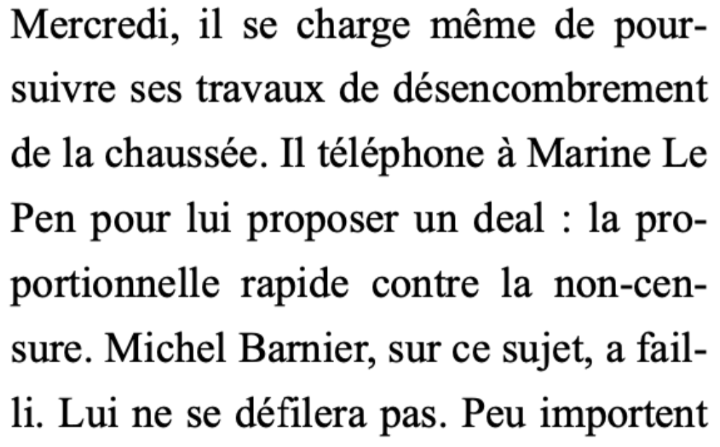 Selon  » L&rsquo;Express « , Le Pen a dealé avec Bayrou sur le dos des Français. Non-censure contre proportionnelle.
