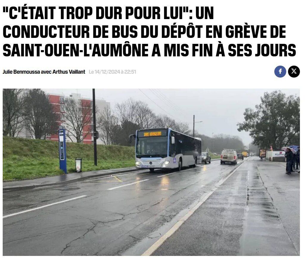 Un homme a mis fin à ses jours après un mois de grève. Conducteur de bus dans le Val-d&rsquo;Oise, il était père de 5 enfants. Pensées pour ses proches, sa famille