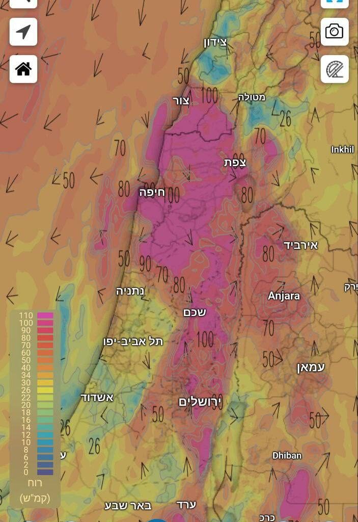 Des  » tempêtes de feu  » font rage dans tout Israël, une grande partie du pays étant confrontée à des vents violents atteignant 110 km/h, un événement  » très inhabituel  » selon les médias israélien.