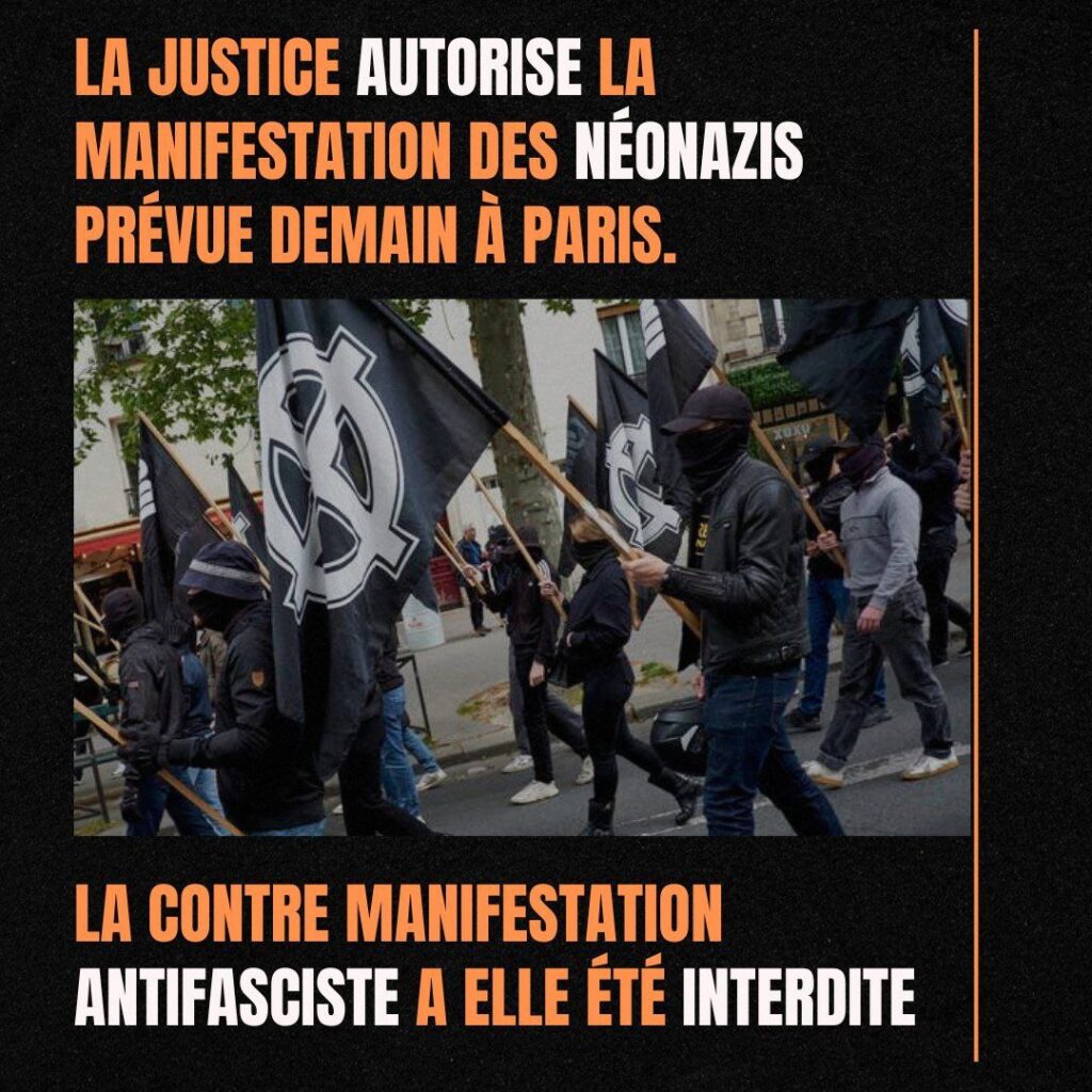 Le tribunal de Paris autorise la manifestation annuelle des fafs prévue demain. La contre-manifestation antifa est en revanche interdite mais le rassemblement, dénommé  » village antifasciste  » est lui autorisé