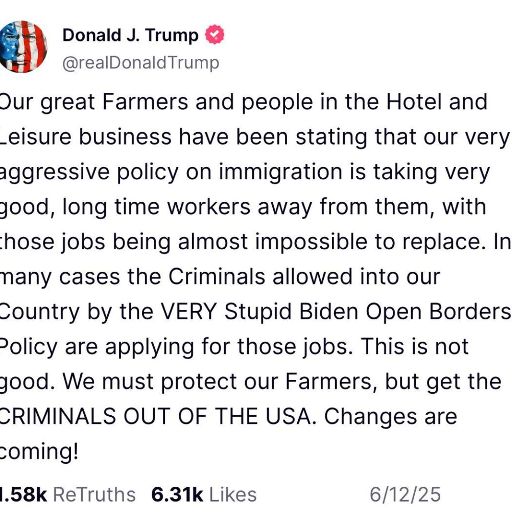 Trump déclare qu&rsquo;il assouplira la politique d&rsquo;immigration  » très agressive  » en raison de son impact négatif sur les agriculteurs et les entreprises d&rsquo;hôtellerie et de loisirs.