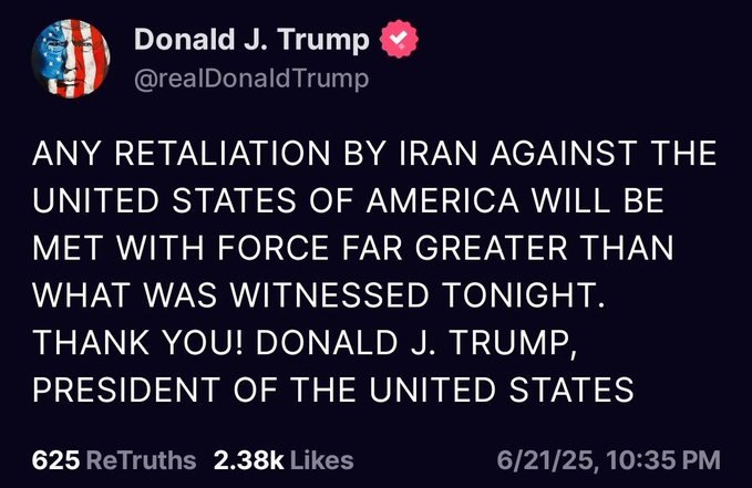 Trump met en garde l&rsquo;Iran contre toute riposte, affirmant que la réponse serait  » bien plus importante que ce dont nous avons été témoins ce soir « .